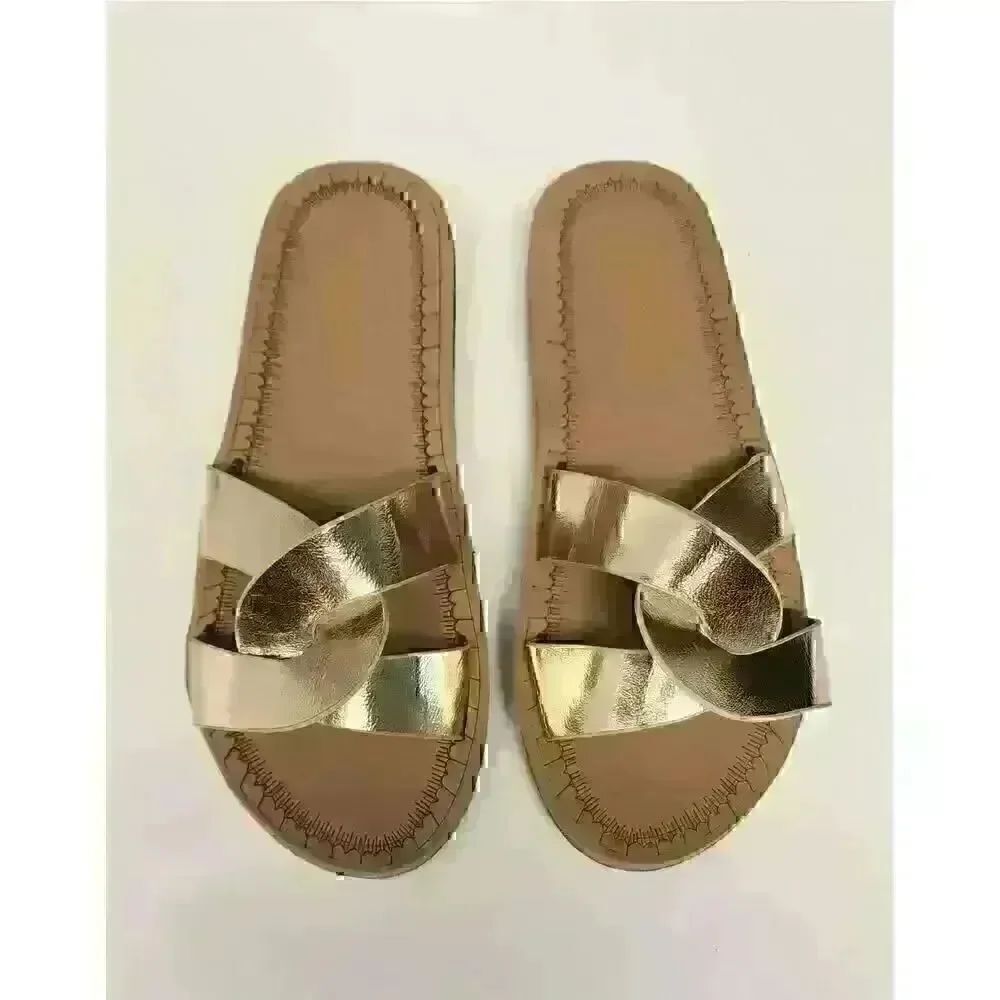 Bamboo Gold Metallic Flat Sandals Size 5.5 